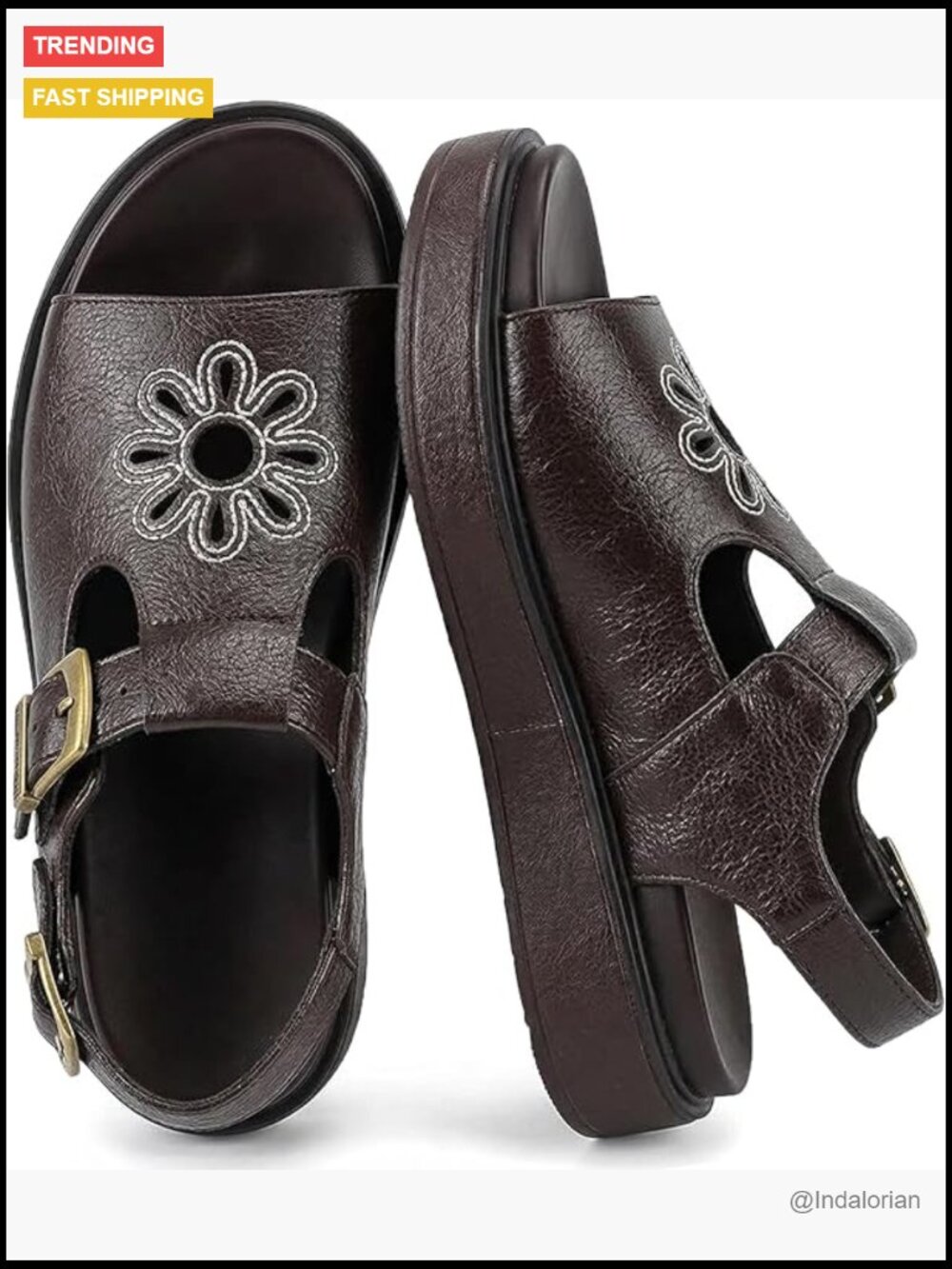 Platform Sandals With Adjustable Buckle Strap And Flower Design